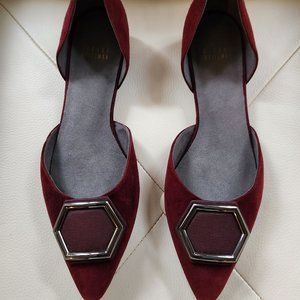 Stuart Weitzman Burgandy Pointed Ballet Flats with Silver Buckle Size 9
